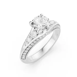Round Engagement Ring with Round Side Stone Moissanite Engagement Ring image, 