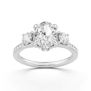 Three Stone Oval Engagement Ring with Round Side Stones image, 