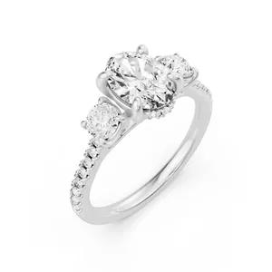 Three Stone Oval Engagement Ring with Round Side Stones image, 