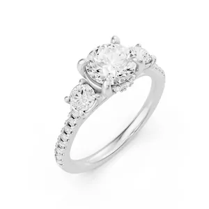 Three Stone Round Engagement Ring with Round Side Stones Moissanite Engagement Ring image, 