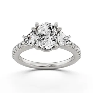Oval Three Stone Engagement Ring With Trillion Side Stones image, 