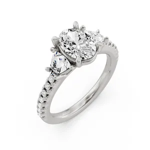Oval Three Stone Engagement Ring With Trillion Side Stones image, 