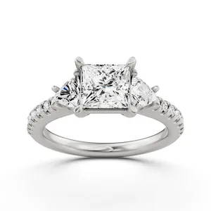 Princess Three Stone Engagement Ring With Trillion Side Stones image, 