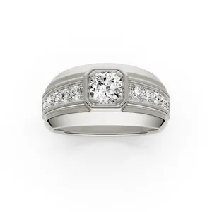 Cushion Hero Accented Signature Men's Wedding Ring image, Cushion Hero Accented Signature Men's Wedding Ring