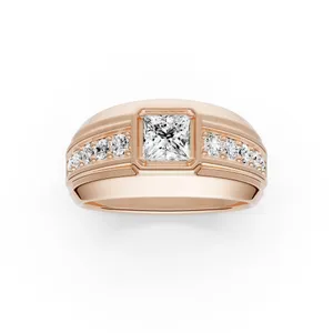 Princess Hero Accented Signature Men's Wedding Ring image, Princess Hero Accented Signature Men's Wedding Ring