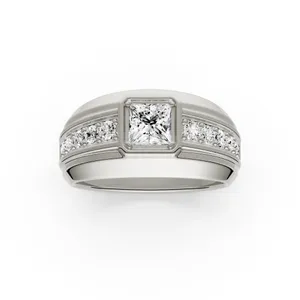 Princess Hero Accented Signature Men's Wedding Ring image, Princess Hero Accented Signature Men's Wedding Ring