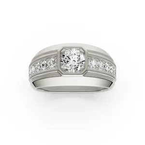 Round Brilliant Hero Accented Signature Men's Wedding Ring image, Round Brilliant Hero Accented Signature Men's Wedding Ring