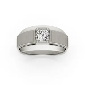Cushion Hero Signature Solitaire Men's Wedding Ring image, Cushion Hero Signature Solitaire Men's Wedding Ring