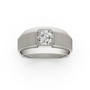Round Brilliant Hero Signature Solitaire Men's Wedding Ring image, Round Brilliant Hero Signature Solitaire Men's Wedding Ring