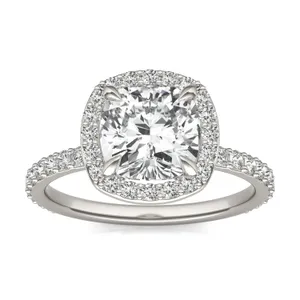 Cushion Custom Halo 3/4 Eternity Engagement Ring image, 