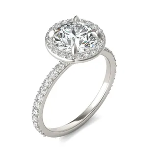 Round Custom Halo 3/4 Eternity Engagement Ring image, 