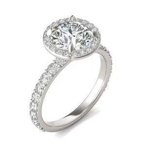 Round Custom Halo Bold 3/4 Eternity Engagement Ring image, 