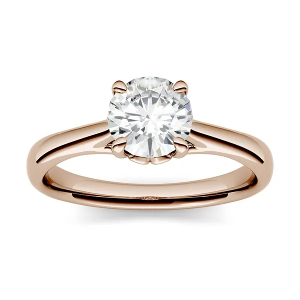 1.00 CTW DEW Round Forever One Moissanite Four Prong Solitaire Engagement Ring in 14K Rose Gold