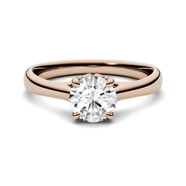 1.00 CTW DEW Round Forever One Moissanite Four Prong Solitaire Engagement Ring in 14K Rose Gold