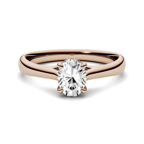 2.10 CTW DEW Oval Forever One Moissanite Four Prong Solitaire Engagement Ring in 14K Rose Gold