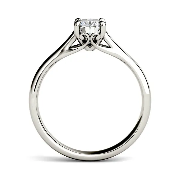 0.90 CTW DEW Oval Forever One Moissanite Four Prong Solitaire Engagement Ring in 14K White Gold