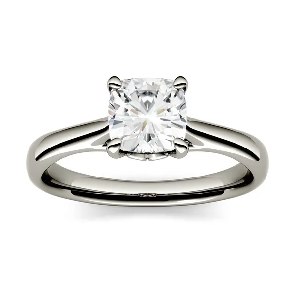 1.70 CTW DEW Cushion Forever One Moissanite Four Prong Solitaire Engagement Ring in 14K White Gold