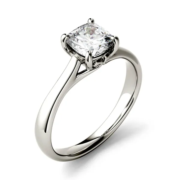1.70 CTW DEW Cushion Forever One Moissanite Four Prong Solitaire Engagement Ring in 14K White Gold