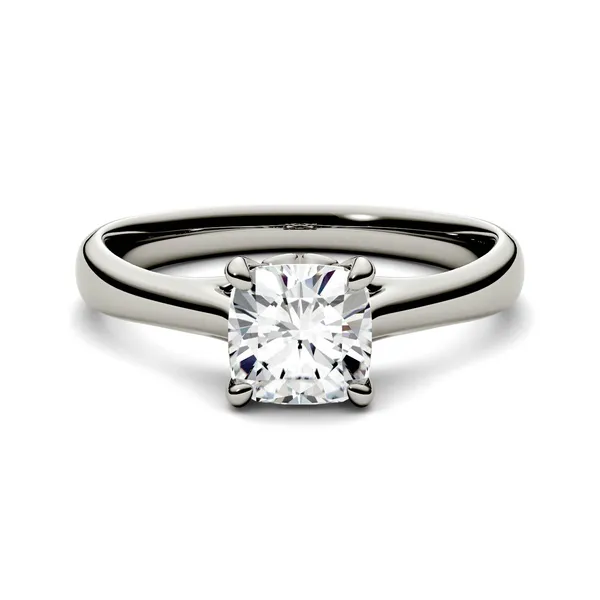 1.70 CTW DEW Cushion Forever One Moissanite Four Prong Solitaire Engagement Ring in 14K White Gold