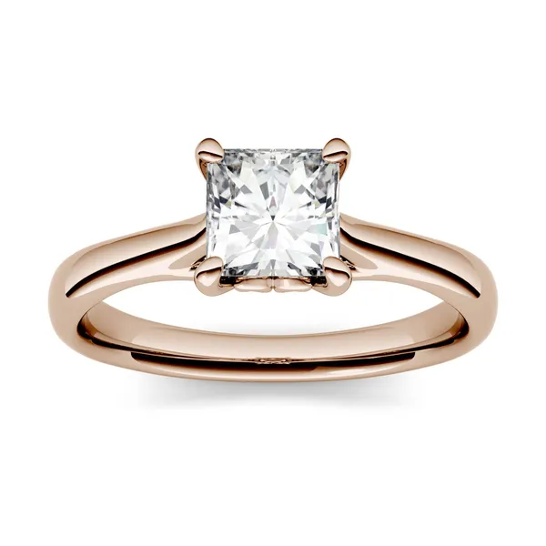 1.00 CTW DEW Princess Forever One Moissanite Four Prong Vine Engagement Ring in 14K Rose Gold