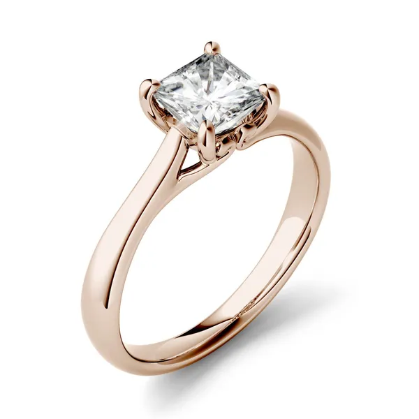1.00 CTW DEW Princess Forever One Moissanite Four Prong Vine Engagement Ring in 14K Rose Gold