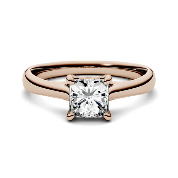 1.00 CTW DEW Princess Forever One Moissanite Four Prong Vine Engagement Ring in 14K Rose Gold