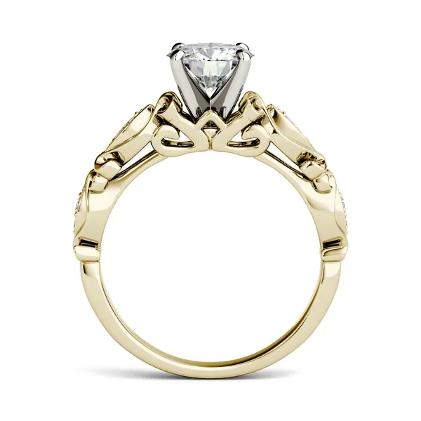 1.07 CTW DEW Round Forever One Moissanite Solitaire with Side Accents Engagement Ring in 14K Yellow Gold