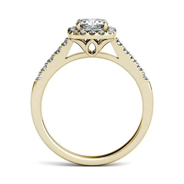 1.16 CTW DEW Cushion Forever One Moissanite Halo with Side Accents Engagement Ring in 14K Yellow Gold