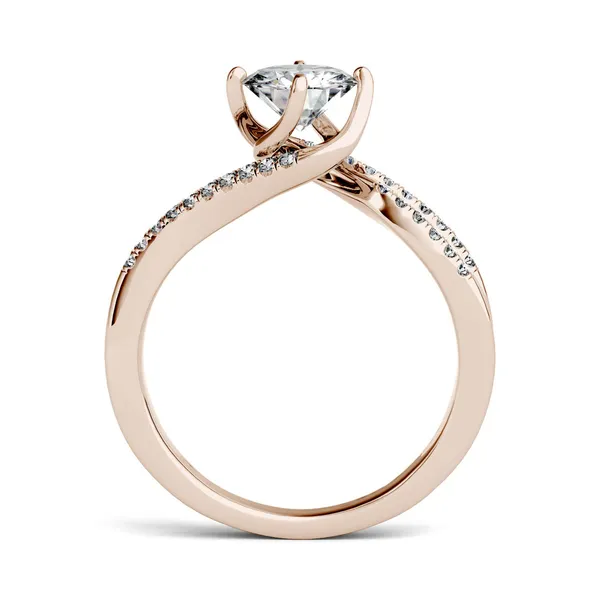 1.23 CTW DEW Round Forever One Moissanite Bypass Solitaire with Side Accents Engagement Ring in 14K Rose Gold