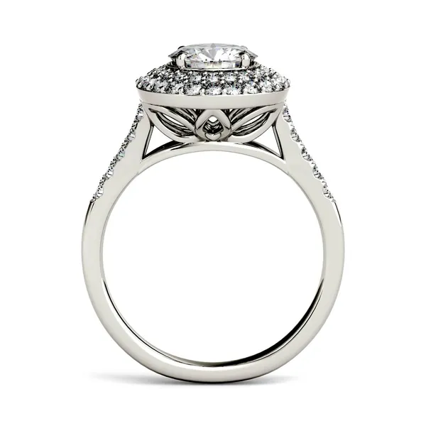 1.09 CTW DEW Round Forever One Moissanite Double Halo Engagement Ring in 14K White Gold
