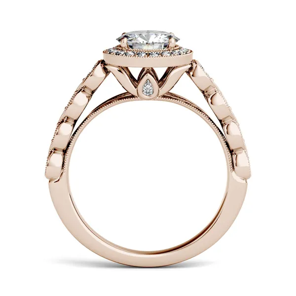1.37 CTW DEW Round Forever One Moissanite Milgrain Halo Engagement Ring in 14K Rose Gold