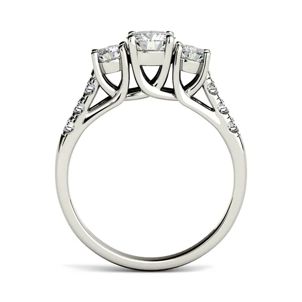 3.31 CTW DEW Round Forever One Moissanite Trellis Three Stone Ring in 14K White Gold