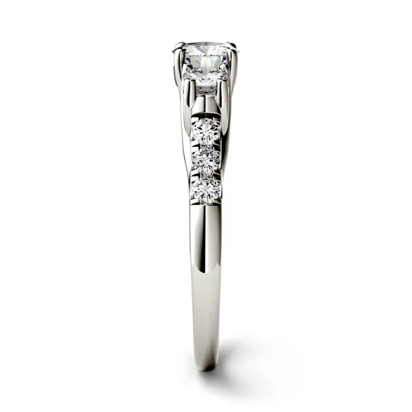 3.31 CTW DEW Round Forever One Moissanite Trellis Three Stone Ring in 14K White Gold