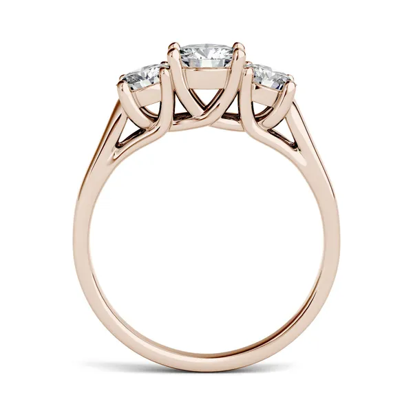 2.00 CTW DEW Round Forever One Moissanite Three Stone Trellis Ring in 14K Rose Gold