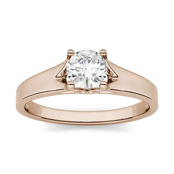 1.00 CTW DEW Round Forever One Moissanite Solitaire Peg Ring in 14K Rose Gold