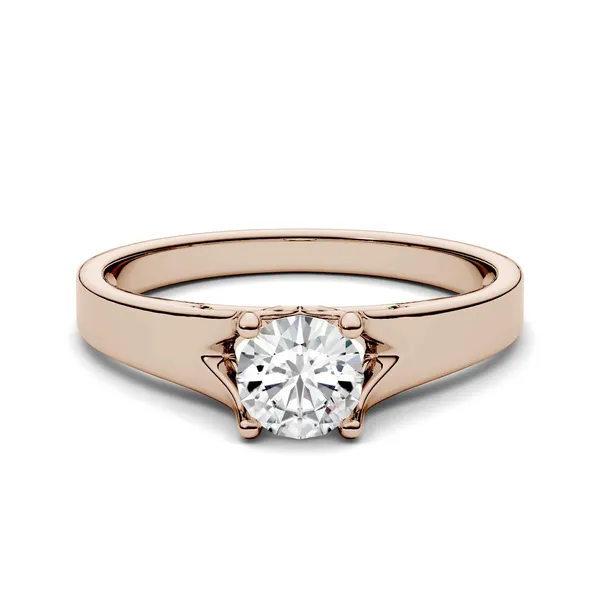 1.00 CTW DEW Round Forever One Moissanite Solitaire Peg Ring in 14K Rose Gold