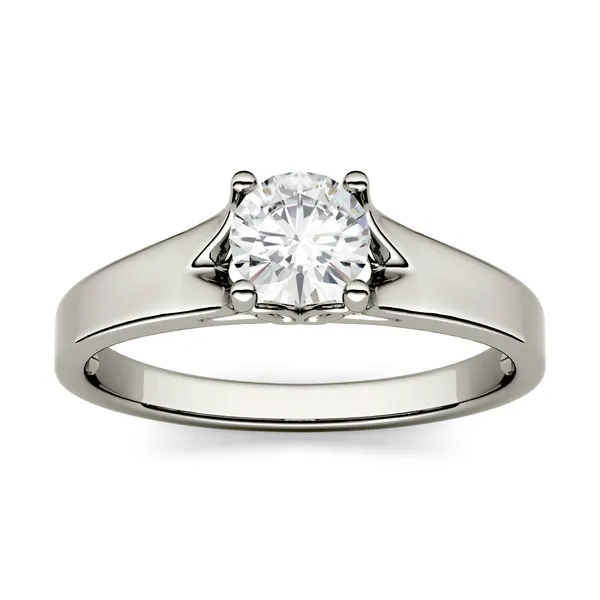 1.50 CTW DEW Round Forever One Moissanite Solitaire Peg Ring in 14K White Gold