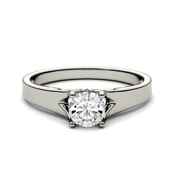 1.50 CTW DEW Round Forever One Moissanite Solitaire Peg Ring in 14K White Gold