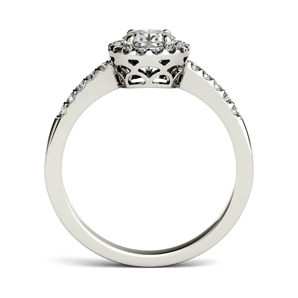 1.74 CTW DEW Oval Forever One Moissanite Halo with Side Accents Engagement Ring in 14K White Gold