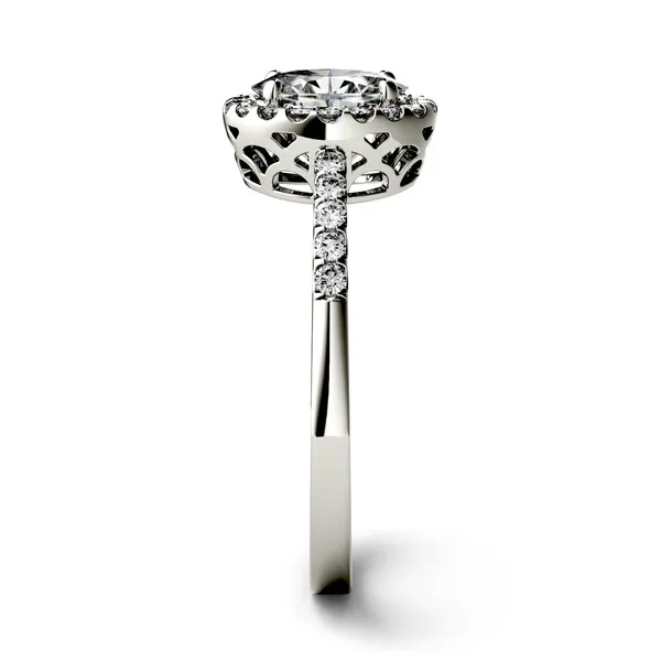 1.74 CTW DEW Oval Forever One Moissanite Halo with Side Accents Engagement Ring in 14K White Gold