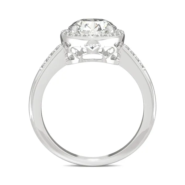 2.14 CTW DEW Round Forever One Moissanite Halo with Side Accents Engagement Ring in 14K White Gold