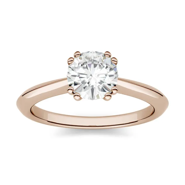 1.00 CTW DEW Round Forever One Moissanite Double Prong Solitaire Engagement Ring in 14K Rose Gold