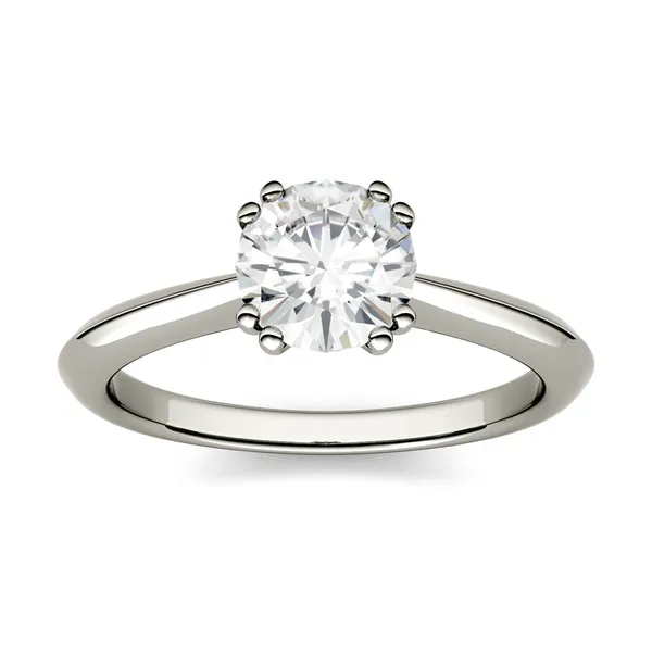 1.00 CTW DEW Round Forever One Moissanite Double Prong Solitaire Engagement Ring in 14K White Gold