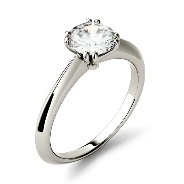 1.00 CTW DEW Round Forever One Moissanite Double Prong Solitaire Engagement Ring in 14K White Gold