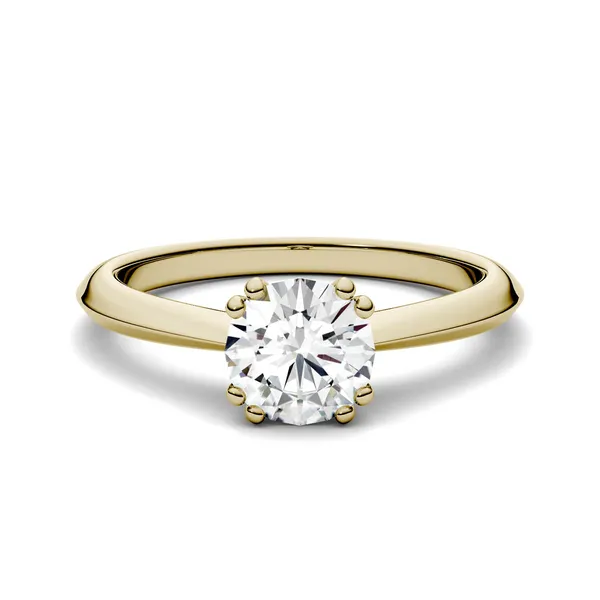 1.00 CTW DEW Round Forever One Moissanite Double Prong Solitaire Engagement Ring in 14K Yellow Gold
