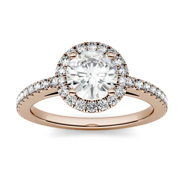 1.40 CTW DEW Round Forever One Moissanite Halo Engagement Ring in 14K Rose Gold