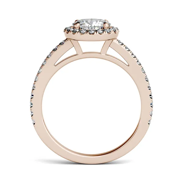 1.40 CTW DEW Round Forever One Moissanite Halo Engagement Ring in 14K Rose Gold