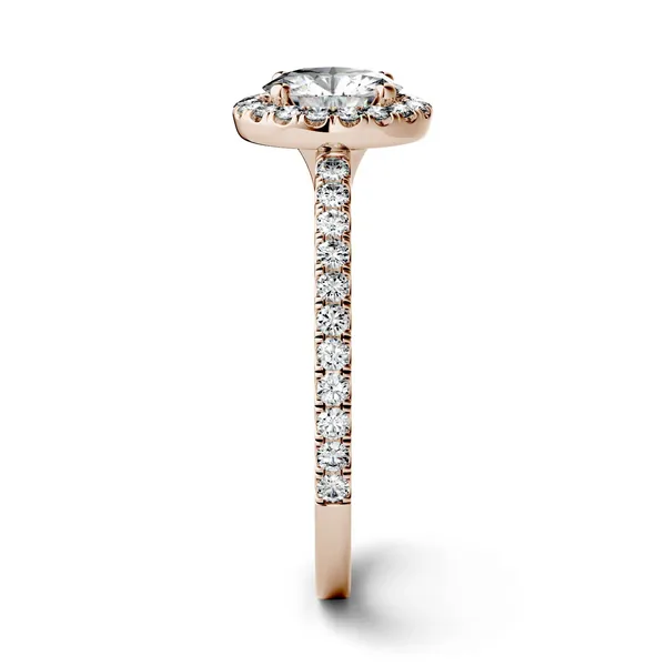 1.40 CTW DEW Round Forever One Moissanite Halo Engagement Ring in 14K Rose Gold
