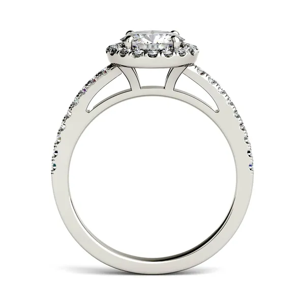 1.40 CTW DEW Round Forever One Moissanite Halo Engagement Ring in 14K White Gold