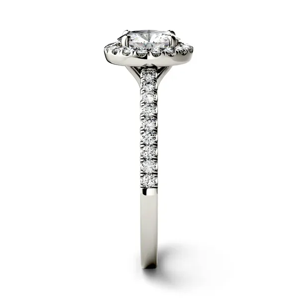 1.40 CTW DEW Round Forever One Moissanite Halo Engagement Ring in 14K White Gold